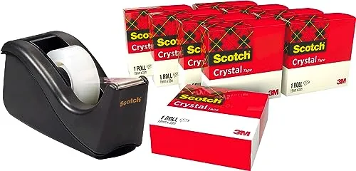 Scotch 61933R10 Tischabroller Promotion - schwarzer Tischabroller mit 10 Rollen Scotch Crystal Klebeband, rutschfeste Basis für einfaches Abrollen und Abreißen mit einer Hand