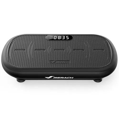 MERACH Leistungsstarke Vibrationsplatte für Workout und Shaping, 13 mm große Amplitude, 200 kg Gewichtskapazität, Silikonpedal, Integrierter Bluetooth-Lautsprecher (Schwarz)