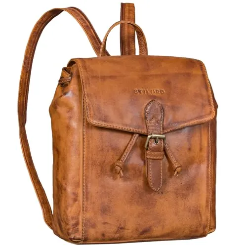 STILORD 'Alice' Leder Cityrucksack Damen - Vielseitiger Daypack in Braun - Tagesrucksäcke mit stilvollem Design und praktischen Trageoptionen. Der hochwertige Lederrucksack bietet Platz für DIN A5 Dokumente und kann als Sling Bag getragen werden.