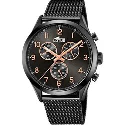 Lotus Herren Chronograph Quarz Uhr 18639/1 - Elegante Armbanduhr mit 43mm Edelstahl-Gehäuse und schwarzem Milanese-Armband, ideal für stilbewusste Herren. Wasserdicht bis 5 bar.