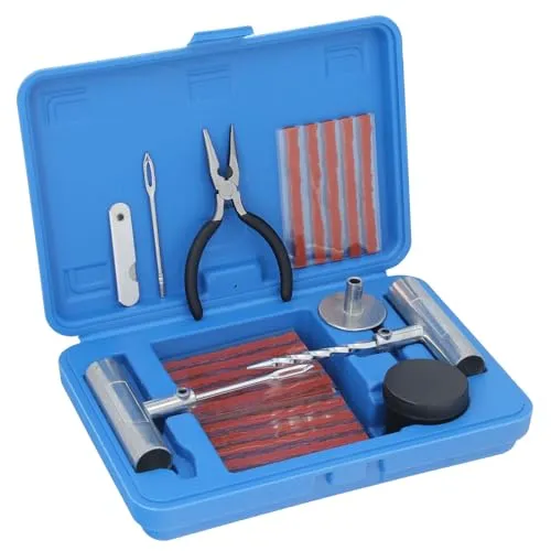 Reifenreparatur Set Flickzeug Pannenset Auto PKW Motorrad Reifenflickzeug Werkzeug mit Zange 47-TLG.