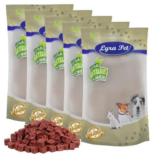 Lyra Pet® Pferdefleischwürfel 5 kg - Premium Hundesnack - Hundefutter: Fettarmer, leicht verdaulicher Kausnack für Allergiker, in wiederverschließbarem Beutel für langanhaltenden Genuss. 100% Naturprodukt, ideal für empfindliche Hunde!