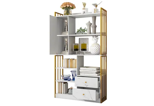 OKWISH Bücherregal 6 Regal Standregal, mit Türen und Schubladen, Boden bis zur Decke Bücherregal, industrielle Bücherregal, Stahlregal, 6 Regal