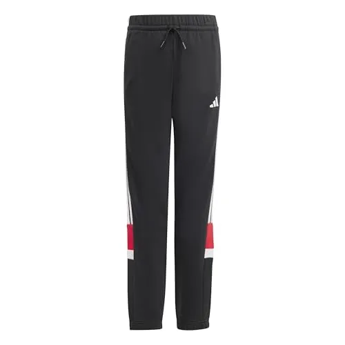 adidas Unisex Kids Seasonal Essentials TIBERIO 3 Stripes Fleece Pant, Black/White/Pure Ruby, 13-14 Years