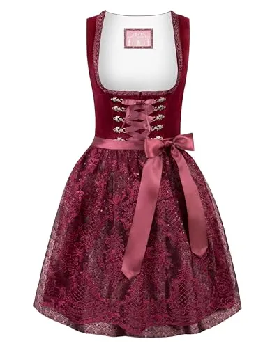 Wiesnwuid Damen Loredana Mini Dirndl, Rot, 32 EU - Elegantes Mini Dirndl Loredana in Rot, ideal für festliche Anlässe. Hoher Tragekomfort durch Baumwoll-Polyester-Mix und stilvolle Details wie Karree-Ausschnitt und Spitzenschürze. Perfekt für traditionelle Feierlichkeiten!