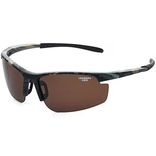 Leandro Lido Power Sport Sonnenbrille für Radsport, Laufsport, Golf, Walking mit Anti-UV400, Einheitsgröße, Unisex, 140mm Gesamtbreite, für Ganzjahresaktivitäten im Camouflage Stil