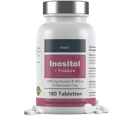 Inositol, ideal kombiniert mit Folsäure, 180 Tabletten, reines Myo-Inositol, hochdosiert: 2000 mg Inositol & 400 μg Folsäure pro Tag, vegan & ohne Zusätze!