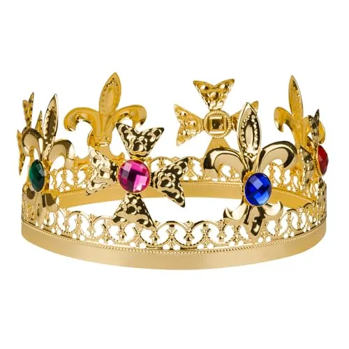 Boland 64551 - Krone Royal King, goldene Kopfbedeckung mit Schmucksteinen, für Erwachsene, König, Königin, Kostüm, Karneval, Mottoparty