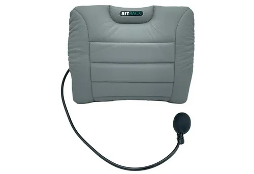 Sitback Air Universal Rückenstützkissen, Leder Grau - Rücken- & Sitzkissen mit integriertem Luftkissen, individuell aufpumpbar für optimale ergonomische Unterstützung unterwegs.