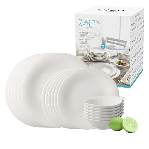vivo Essential White Dinner Set 18 tlg. - Villeroy & Boch - Tafelservice für 6 Personen, aus hochwertigem, spülmaschinenfestem Porzellan, elegantes Design für jeden Anlass, ideal für den täglichen Gebrauch.