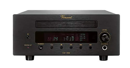 Vincent CD-200 High-End CD-Player mit Aluminium-Front, Wiedergabe von Audio-CD, integrierter Burr Brown D/A-Wandler, Fernbedienung, schwarz
