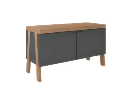 Moderne Kommode in Braun-Schwarz für Büros - Stylische Kommode für das Arbeitszimmer mit 2 Türen und großzügigem Stauraum. Hochwertige Holzverarbeitung, rechteckige Form und modernes Design machen sie zum idealen Möbelstück für Ihr Büro.