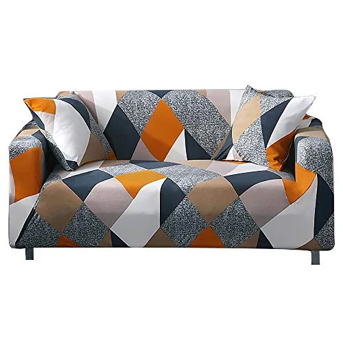 ARNTY Sofabezüge, Moderne Elastischer Sofabezug Stretch 1/2/3/4 Sitzer Couchbezug Antirutsch Blumendruck Sofahusse für Couch Möbelschutz (Bunt-Quadrat, 3 Sitzer Sofabezug:181-230cm)