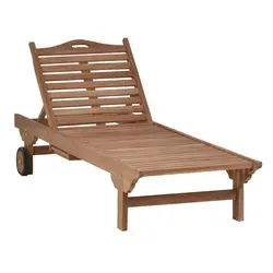 Teak Liege Massivholz Teak mit Beistelltisch - Schlichte und zeitlose Teakliege mit dreifach verstellbarem Kopfteil für optimalen Komfort. Der platzsparende Beistelltisch und die stabilen Räder sorgen für flexibles Entspannen im Garten.