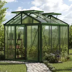 GFP Profi Gewächshaus 235 x 235 cm, Pulverbeschichtet Grün, RAL 6005 - Garten-Zubehör: Robust und wetterfest mit 16 mm starken Doppelstegplatten aus Polycarbonat, ideal für ganzjährigen Anbau und Selbstversorgung!