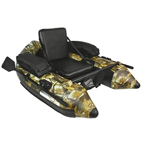 Waterside Belly Boat Camoura Float Pro - Ideal zum Angeln - Belly Boot mit 175kg Tragkraft, fotorealistischem Camouflage und Doppelfinne für besseren Vortrieb - perfekt für Angeln an unerreichbaren Stellen.