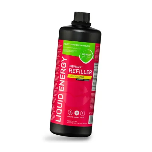 Squeezy Liquid Energy Refiller 1000 ml - Lemon mit Koffein - Energieriegel & Getränke, erfrischendes Lemon-Getränk mit Koffein für schnelle Energie und Leistungssteigerung.