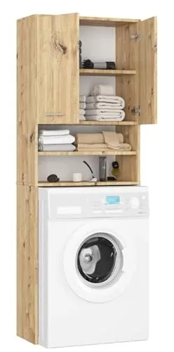 BDW Waschmaschinenschrank 180x64x30 cm, Badezimmer Hochschrank, Badezimmerschrank Hoch, Badezimmer Möbel, Bad Schrank Badezimmerschrank, Badregal, Waschmaschine, Artisan Eiche