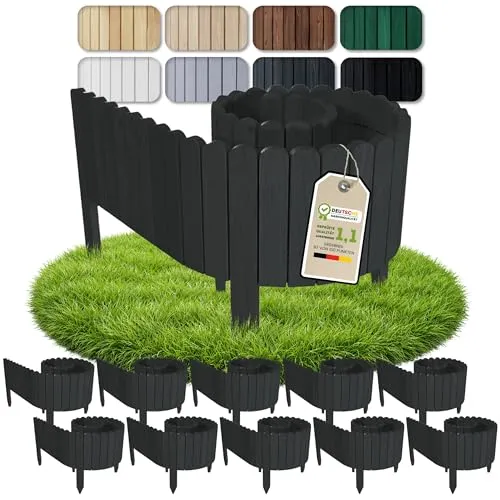 Floranica 20 m Beeteinfassung Flexibler Holzzaun 10 St. 2 m x 20 cm Anthrazit Steckzaun aus Kiefernholz Rasenkante Teichzaun Rollboard 10 tlg Erweiterbares Zaunset für Garten