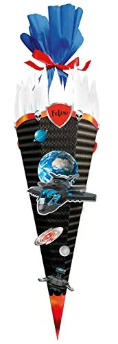 Ursus 9870018 Bastelset Easy Line Raumschiff, 6-eckig, aus vorgestanzter 3D-Colorwellpappe 260 g/qm, 68 cm, Durchmesser ca. 20 cm, zum Basteln Einer individuellen Schultüte, bunt