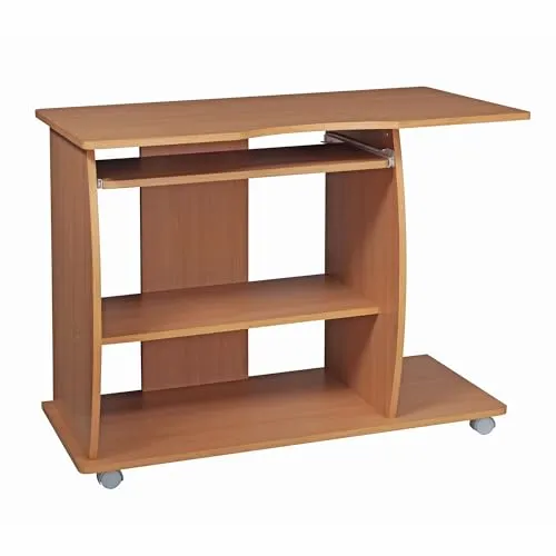 FINEBUY Schreibtisch FB37499 - Moderner PC-Tisch mit Tastaturauszug - Schreibtisch in Buche 90x71x50 cm mit praktischem Tastaturauszug und 5 Ablageböden, ideal für Home Office und funktionalen Stauraum.