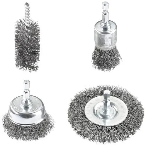 kwb Drahtbürste 597530, 4-teiliges Set für Bohrmaschinen - Vielseitiges Set mit gewellten Drahtbürsten in verschiedenen Formen für Metallreinigung. Ideal für Löt- und Schweißvorbereitung, mit 6kant-Schaft für Bohrmaschinen bis 4.500 U/min.