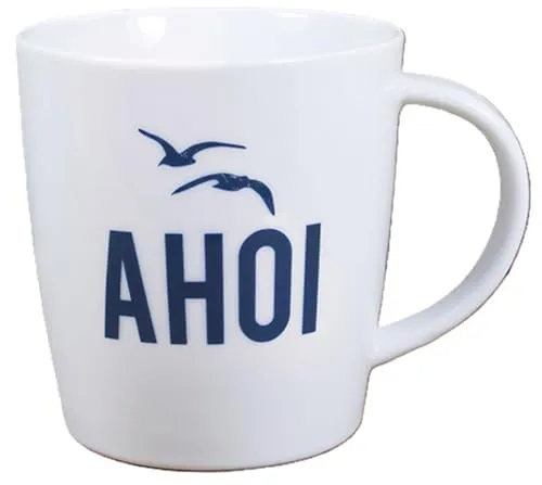 Bow & Hummingbird - 1824021-1 - Kaffeebecher, Maritim, Ahoi, Porzellan, 10cm x 9,5cm, 360ml, spülmaschinen- und mikrowellengeeignet