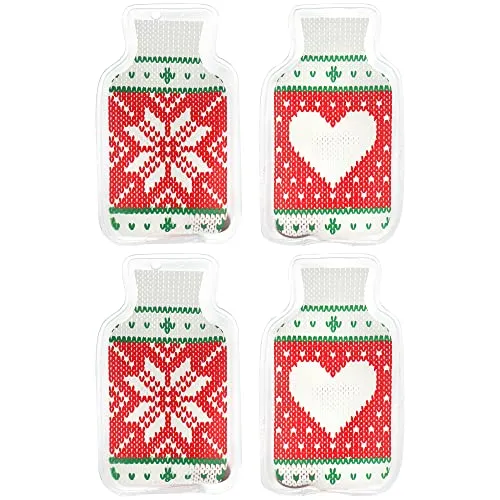com-four® 4X Taschenwärmer in Wärmflaschen-Form - Handwärmer im Strickpullover-Design - Wärmepad für unterwegs - Wärmeknickkissen - Taschenofen für kalte Tage (04 Stück - rot/grün Rolli)