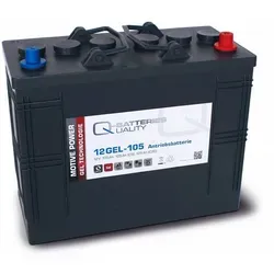 Q-Batteries 12GEL-105 Antriebsbatterie 12V 105Ah - Batterien & Akkus, wartungsfreie Gelbatterie mit hoher Zyklenfestigkeit, ideal für industrielle Anwendungen wie Reinigungsmaschinen und Hebebühnen.