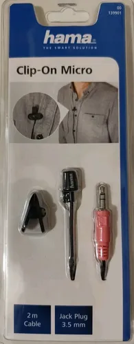 Hama Ansteckmikrofon Clip-on-Mikrofon für Laptop Notebook 2m Kabel 3,5mm Klinke