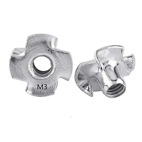 T-Mutter 4-zinkige T-Muttern Verzinkte Muttern aus Kohlenstoffstahl für Holzbearbeitungsmöbel M3/M4/M5/M6/M8 (M3-50 Stück)