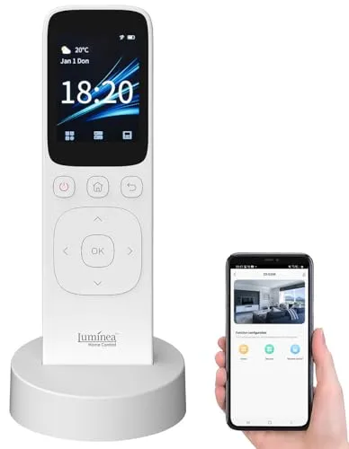 Luminea Home Control WiFi Fernbedienung - Smart Home Fernbedienung mit Multi-Touch-Display zur einfachen Steuerung von ELESION-Geräten und mehr, inklusive Ladestation und kostenloser App für iOS und Android.