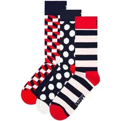 Happy Socks Classic Crew Socken – 3er-Pack in Rot, Weiß & Schwarz - Herrensocken mit weicher Baumwollmischung für ganztägigen Komfort und verstärkter Ferse für längere Haltbarkeit – ideal für den täglichen Gebrauch mit einzigartigen Mustern.