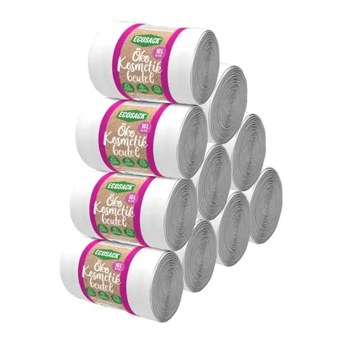 ECOSACK Öko Müllbeutel 10L, 10 Rollen (350 Stück) weiß, Beutel in der EU produziert, aus recycelten Folien & erneuerbarer Energie hergestellt