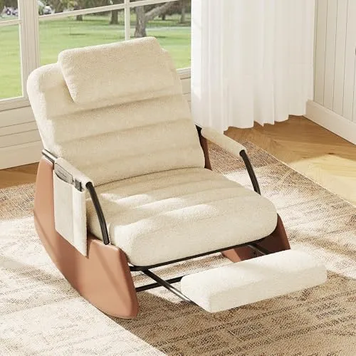 Bequemer Relaxstuhl mit Fußstütze – Verstellbarer Schaukelsessel für Wohnzimmer, Schlafzimmer und Terrasse (Beige-D)