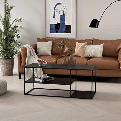 [en.casa] Couchtisch Solund - Beistelltisch Metall Schwarz matt - Beistelltisch fürs Wohnzimmer mit zusätzlichem Stauraum für eine aufgeräumte Wohnfläche und einem stilvollen, zeitlosen Design.