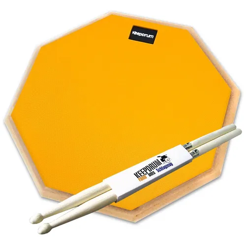 keepdrum Übungspad Orange 12 Zoll mit Schlagzeugstöcken - Schlagzeug-Zubehör: 12 Zoll Übungspad mit gummierter Spielfläche für realistisches Spielgefühl und leisen Betrieb. Inklusive hochwertiger Hickory Drumsticks für lange Haltbarkeit.