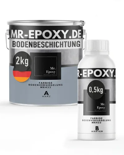 Mr. Epoxy Epoxidharz Bodenbeschichtung 2,5 kg - 2K Betonfarbe für Garagen, Keller & Werkstatt - RAL 7001 Silbergrau - Hochwertige 2K-Bodenbeschichtung aus Epoxidharz für langlebige und widerstandsfähige Böden in Garage, Werkstatt und Keller. Einfache Anwendung mit optimaler Deckkraft für professionelle Ergebnisse.
