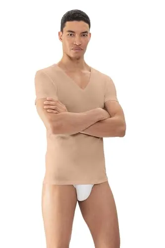 Mey Tagwäsche Serie Dry Cotton Breeze Herren Homewear Shirts Light Skin M(5) - Figurbetontes Herren-Shirt mit modernem V-Ausschnitt. Ideal für warme Tage dank kurzer Ärmel und cleveren Einsätzen für optimale Belüftung. Der perfekte Mix aus Komfort und Stil für den Alltag.