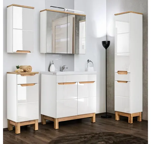 Lomadox Badmöbel-Set SOLNA-56, 7-teilig, weiß