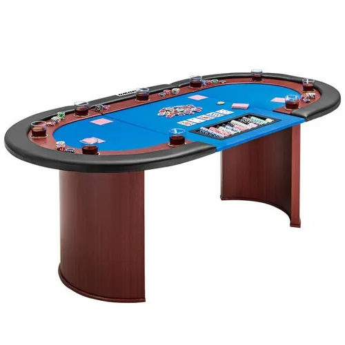 MUWO Pokertisch für 10 Spieler mit Dealerbereich - Ellipsenförmiger Pokertisch für bis zu 10 Spieler mit abnehmbarer Chipablage für 500 Chips und neun Edelstahl-Getränkehaltern für ein ununterbrochenes Spielerlebnis.
