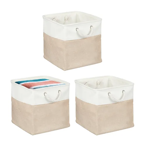 Relaxdays Regalkorb Aufbewahrungskorb Leinen 3er Set, Beige - Vielseitige Körbe für mehr Ordnung in Wohn-, Schlaf- oder Badezimmer. Aus robustem Leinen, zusammenfaltbar und mit Baumwollseilgriffen – ideal für Kleidung, Spielzeug und Accessoires.