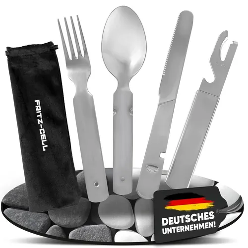 Edelstahl Besteck 4-Teilig Camping-Besteck Essbesteck Bundeswehr für Camping Bes