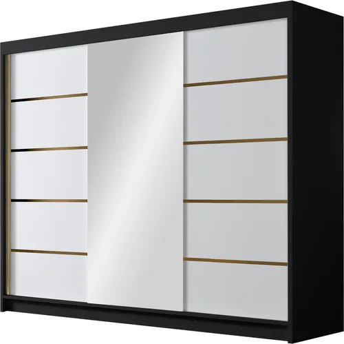 MIRJAN24 Schiebetürenschrank Amber VI mit Spiegel - Moderne Schwebetürenschrank mit 3 Türen und großem Spiegel, bietet viel Stauraum mit Regalfächern und Kleiderstange – ideal für stilvolle Garderoben.