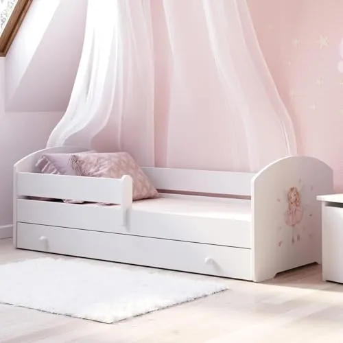 Kids Collective Kinderbett 160x80 cm mit Matratze, Rausfallschutz & Schublade für kleine Prinzessinnen - Kleinkindbett mit hochwertiger Matratze und praktischem Rausfallschutz. Ideal für Mädchen, begleitet Ihr Kind von 2 bis 10 Jahren und sorgt für Ordnung im Kinderzimmer.