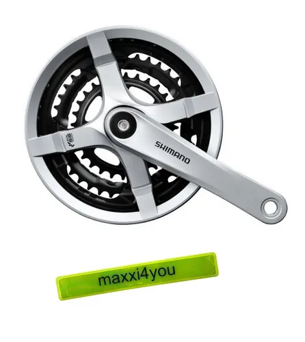 maxxi4you Shimano FC-TY501 Kurbelgarnitur Silber inkl. Reflexband - Zuverlässige Shimano FC-TY501 Kurbelgarnitur (48-38-28) für City-, Trekking- und Mountainbikes. Bietet eine breite Gangbandbreite für verschiedene Terrains. Inklusive Reflexband für erhöhte Sichtbarkeit.