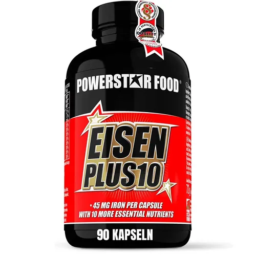 EISEN PLUS 10 | Hochdosiert mit 45mg Eisen pro Kapseln + Vitamin C | 90 Kapseln