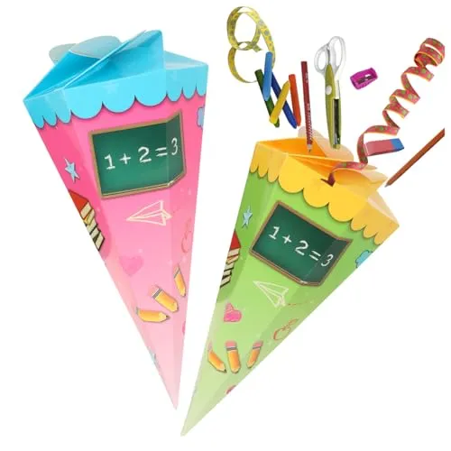 com-four® 2X Schultüte 30cm - Geschwisterschultüten aus Pappe - Faltbare Zuckertüte für die Einschulung zum Schulanfang - Geschenkverpackung für Schulanfänger