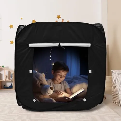 Sensorisches Zelt für Kinder,Tragbares Pop Up Spielzelt zum Spielen Entspannen Hilft bei Angstzuständen Kinderzelt,für zu Hause und Unterwegs(schwarz)