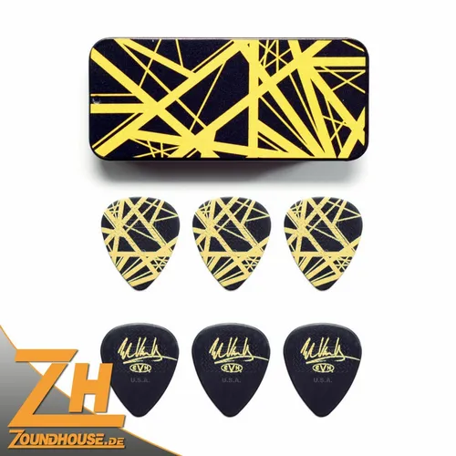 DUNLOP EVH Black with Yellow Stripes Pick Tin, 6 pcs
